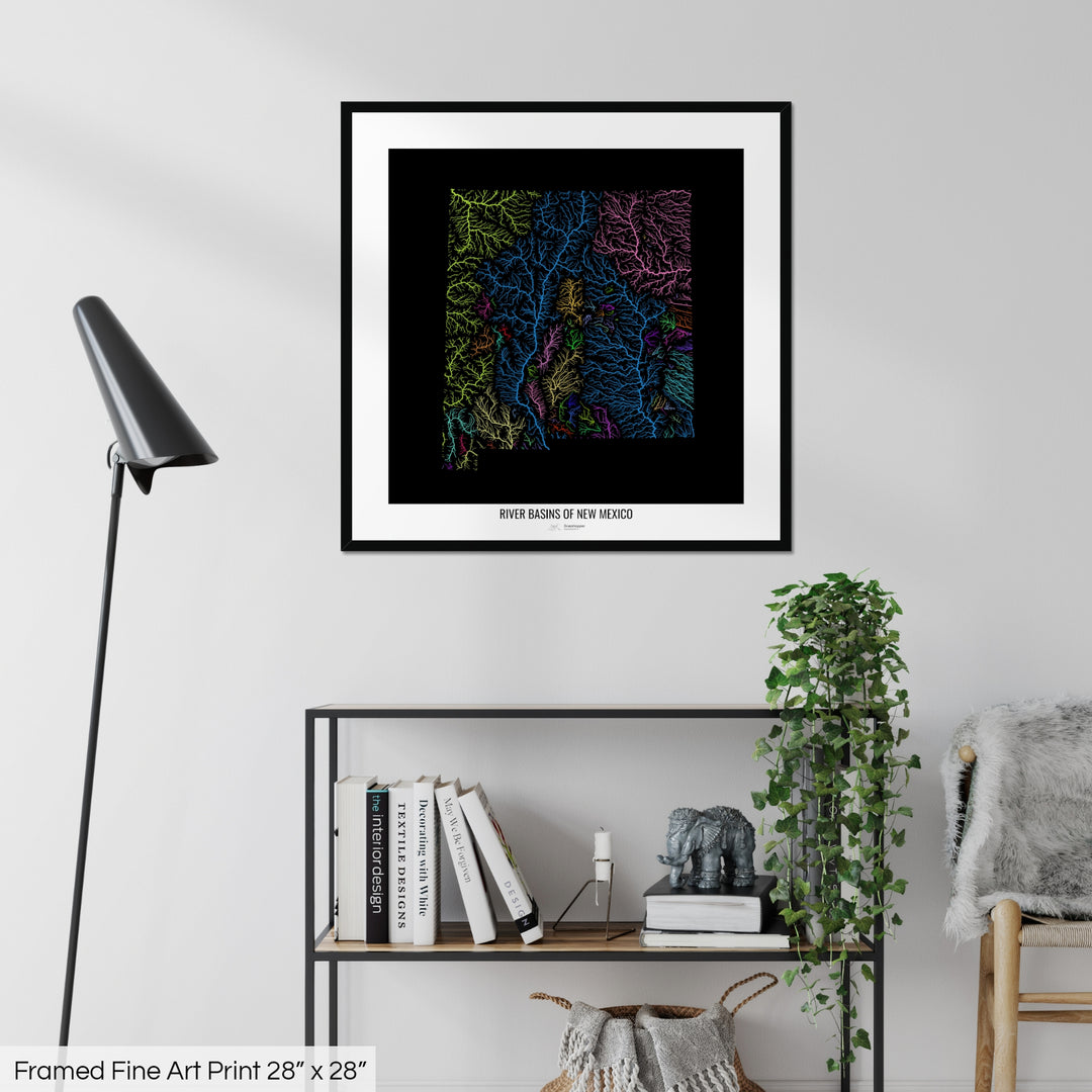 New Mexico - River basin map, rainbow colours - Wall Art