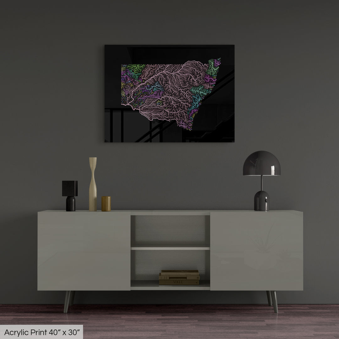 New South Wales - River basin map, pastel colours - Wall Art
