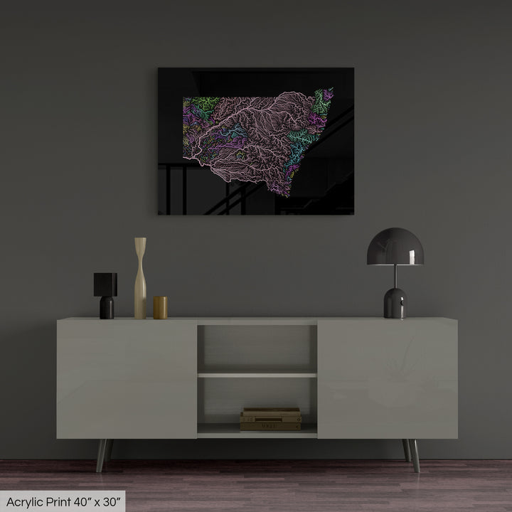 New South Wales - River basin map, pastel colours - Wall Art