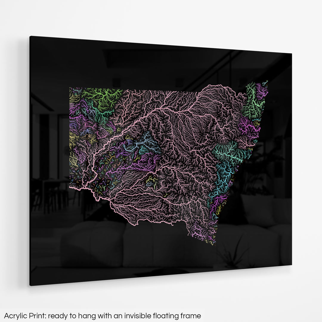 New South Wales - River basin map, pastel colours - Wall Art