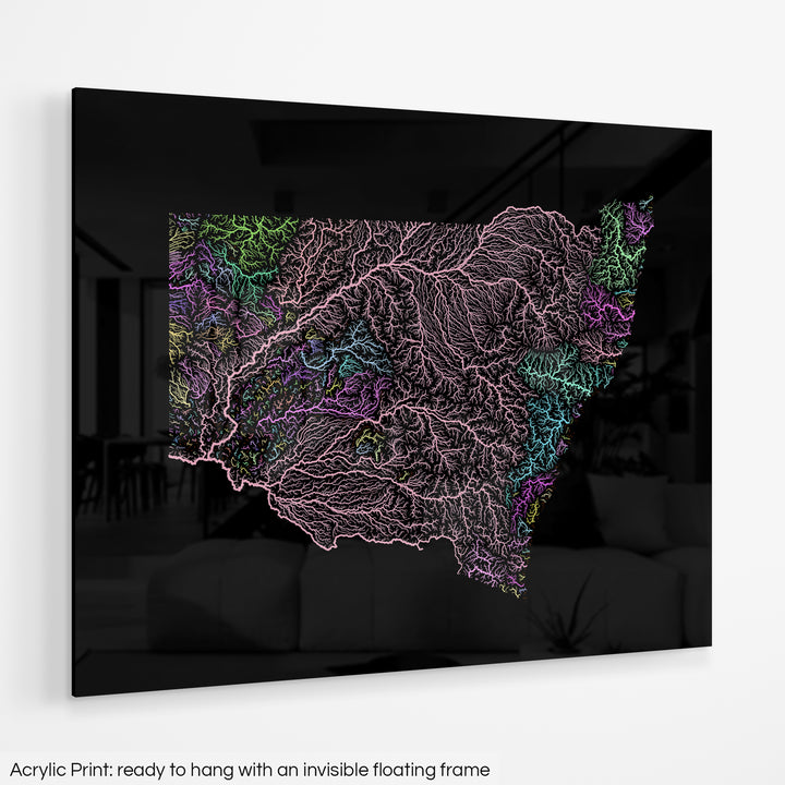 New South Wales - River basin map, pastel colours - Wall Art