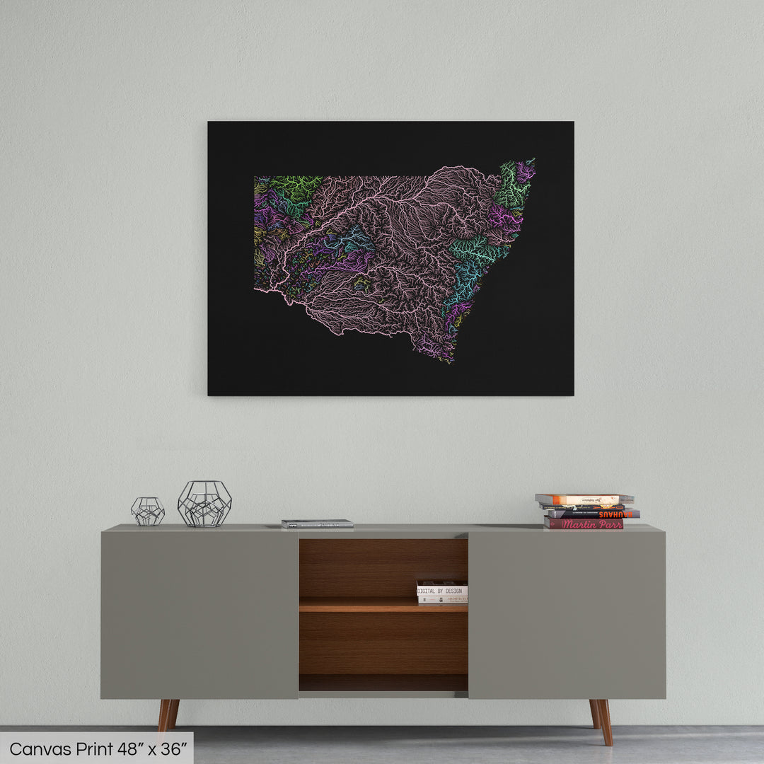 New South Wales - River basin map, pastel colours - Wall Art