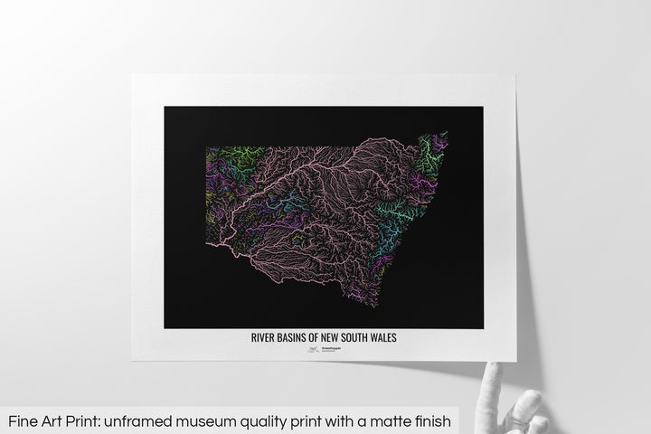 New South Wales - River basin map, pastel colours - Wall Art