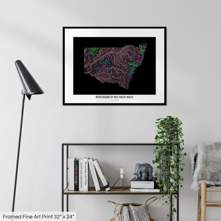 New South Wales - River basin map, pastel colours - Wall Art