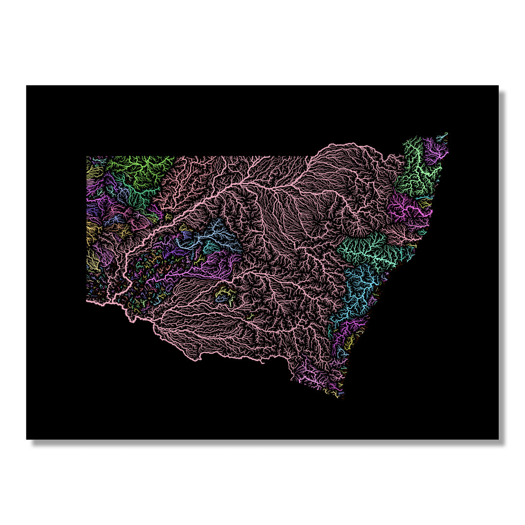 New South Wales - River basin map, pastel colours - Wall Art