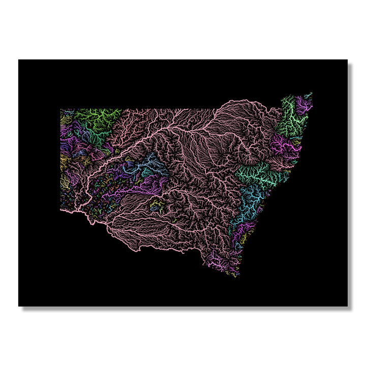 New South Wales - River basin map, pastel colours - Wall Art