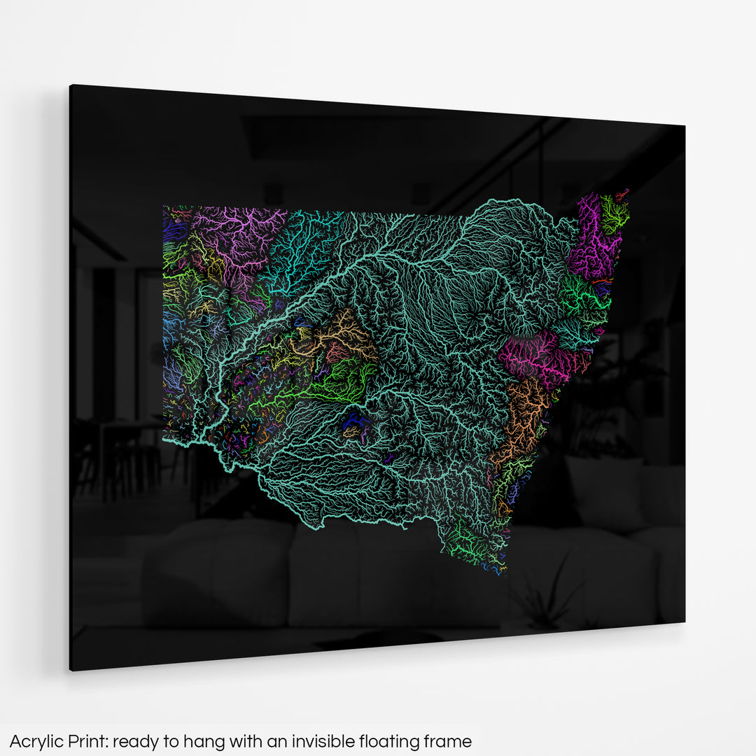 New South Wales - River basin map, rainbow colours - Wall Art