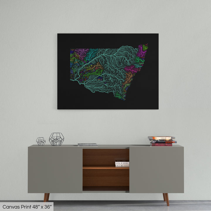 New South Wales - River basin map, rainbow colours - Wall Art