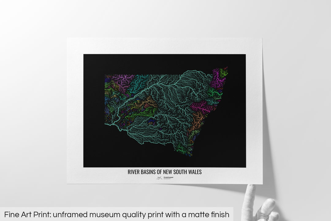 New South Wales - River basin map, rainbow colours - Wall Art