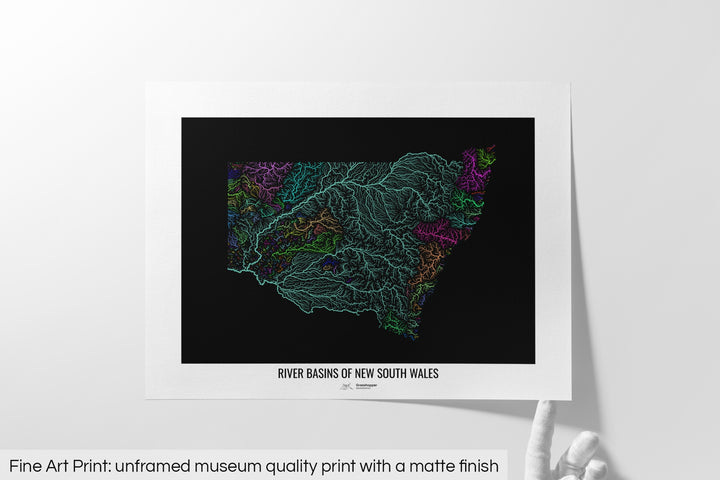 New South Wales - River basin map, rainbow colours - Wall Art