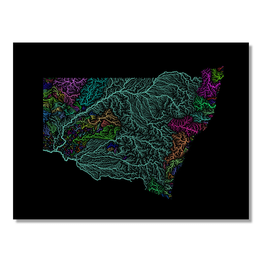 New South Wales - River basin map, rainbow colours - Wall Art