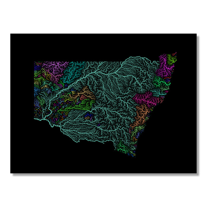 New South Wales - River basin map, rainbow colours - Wall Art