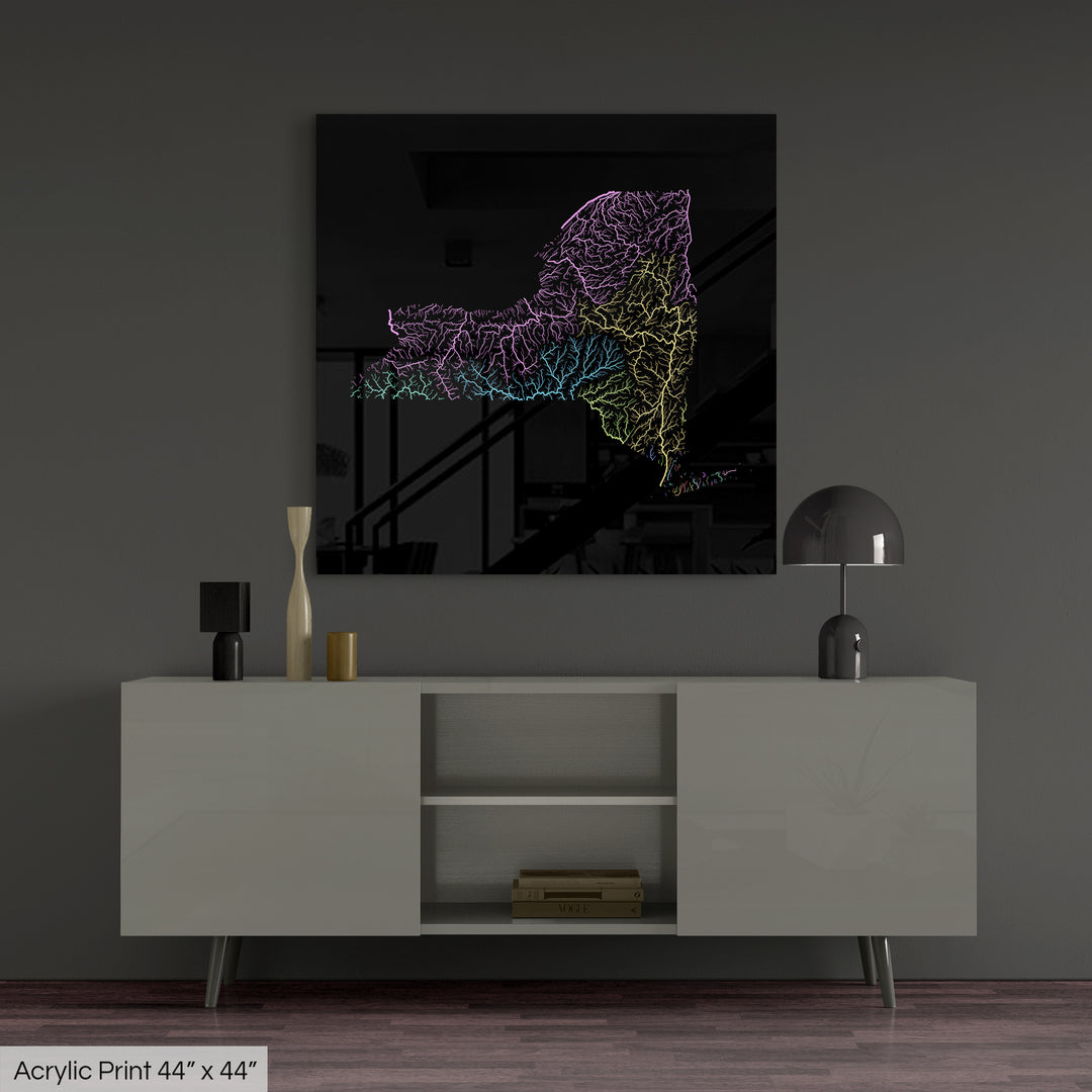 New York - River basin map, pastel colours - Wall Art