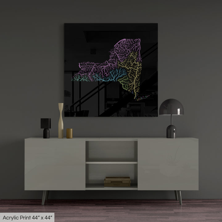 New York - River basin map, pastel colours - Wall Art