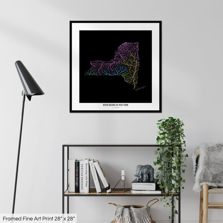 New York - River basin map, pastel colours - Wall Art