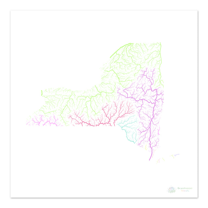 River basin map of New York, pastel colours on white - Fine Art Print