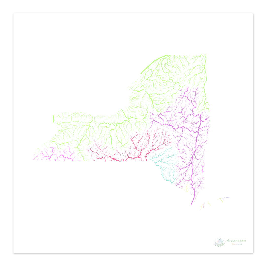 New York - River basin map, pastel on white - Fine Art Print