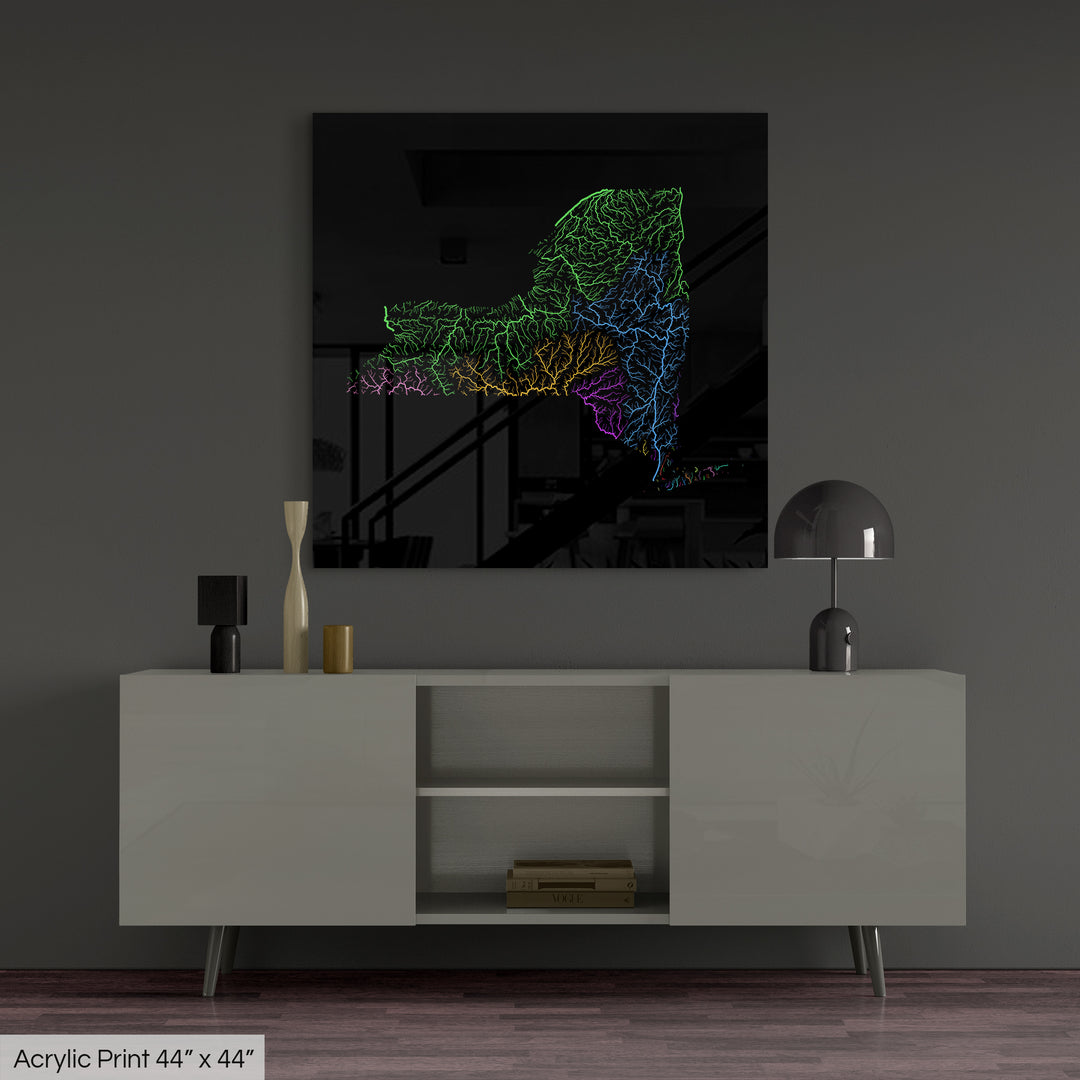 New York - River basin map, rainbow colours - Wall Art