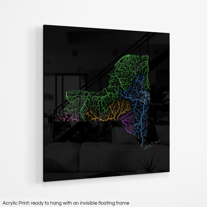 New York - River basin map, rainbow colours - Wall Art