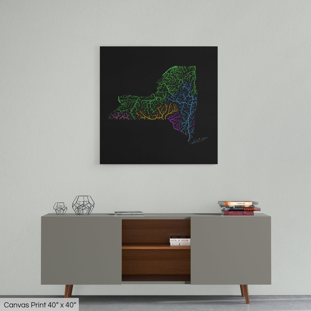 New York - River basin map, rainbow colours - Wall Art