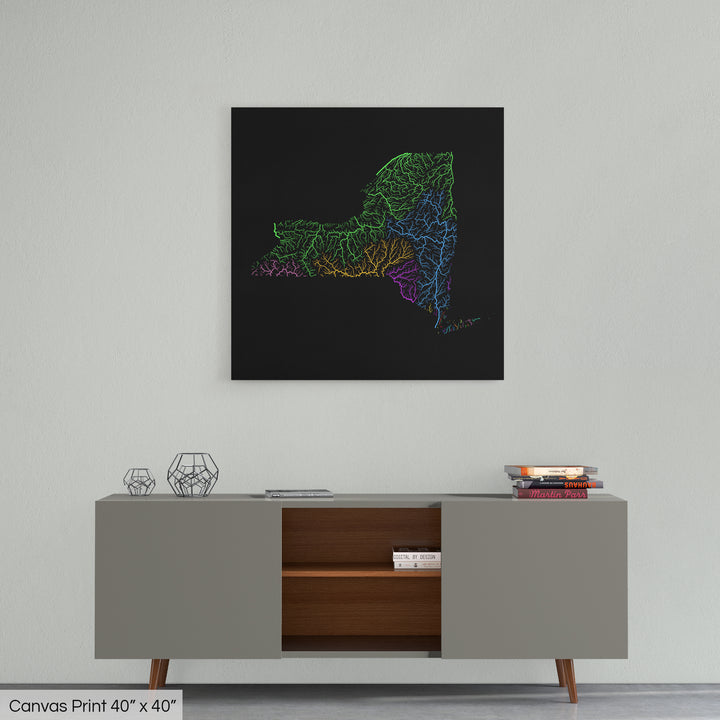 New York - River basin map, rainbow colours - Wall Art