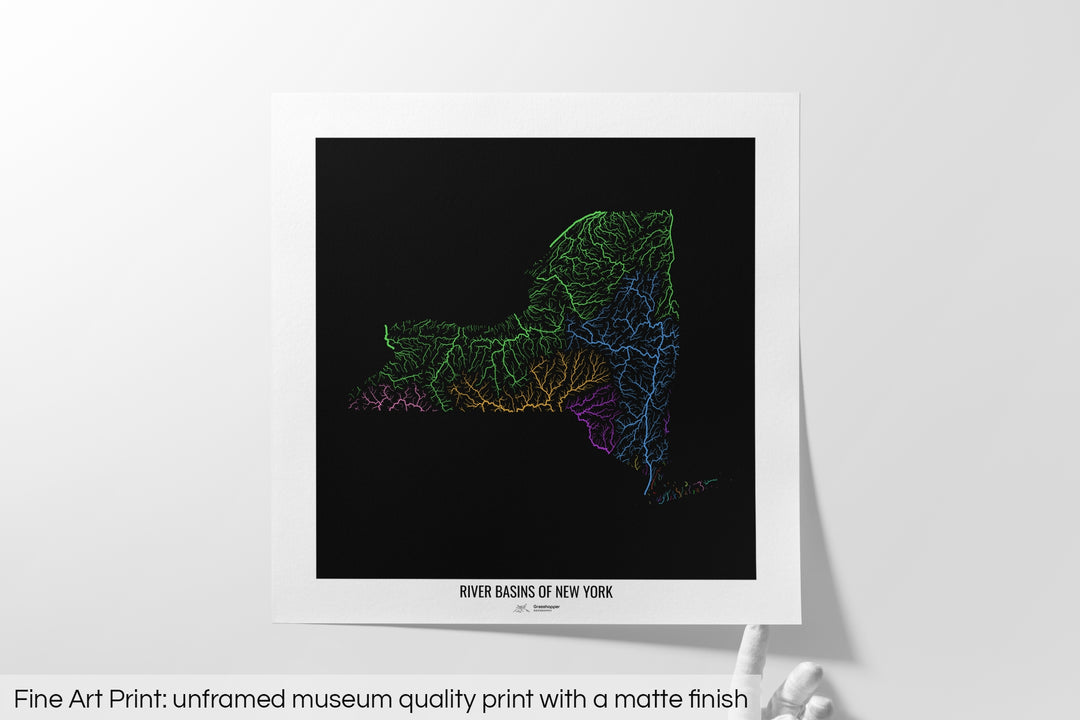 New York - River basin map, rainbow colours - Wall Art
