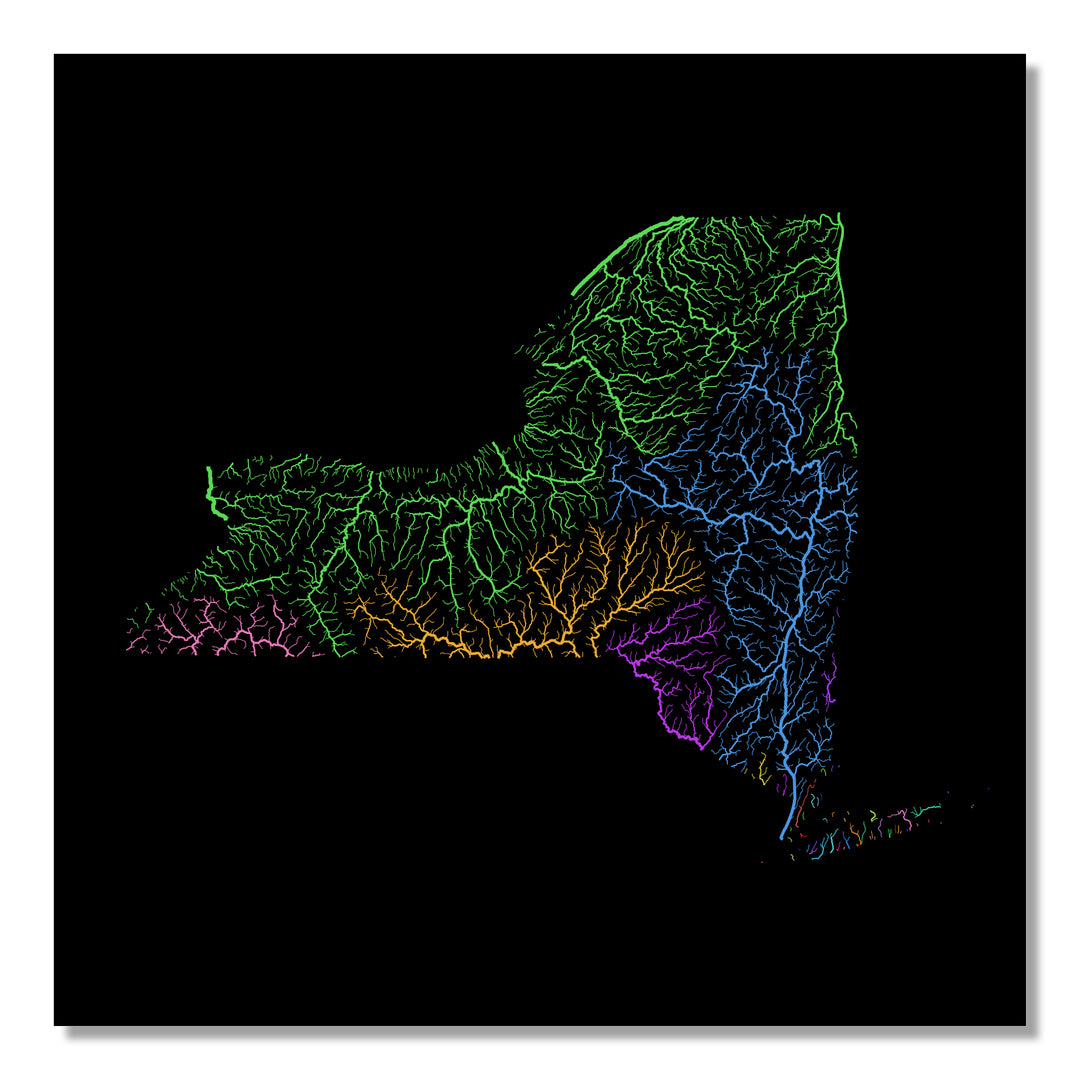 New York - River basin map, rainbow colours - Wall Art