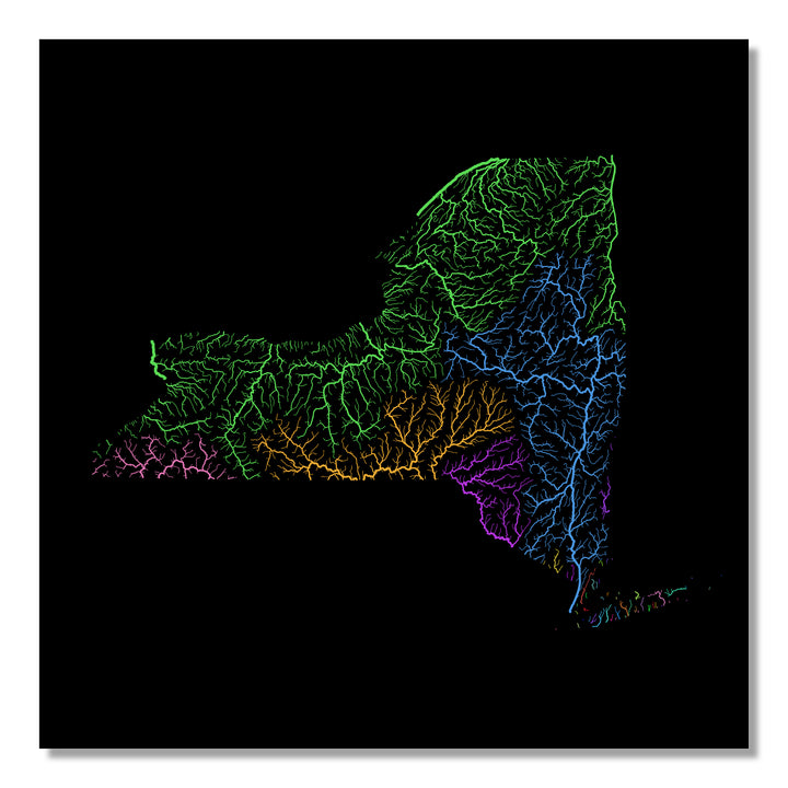 New York - River basin map, rainbow colours - Wall Art