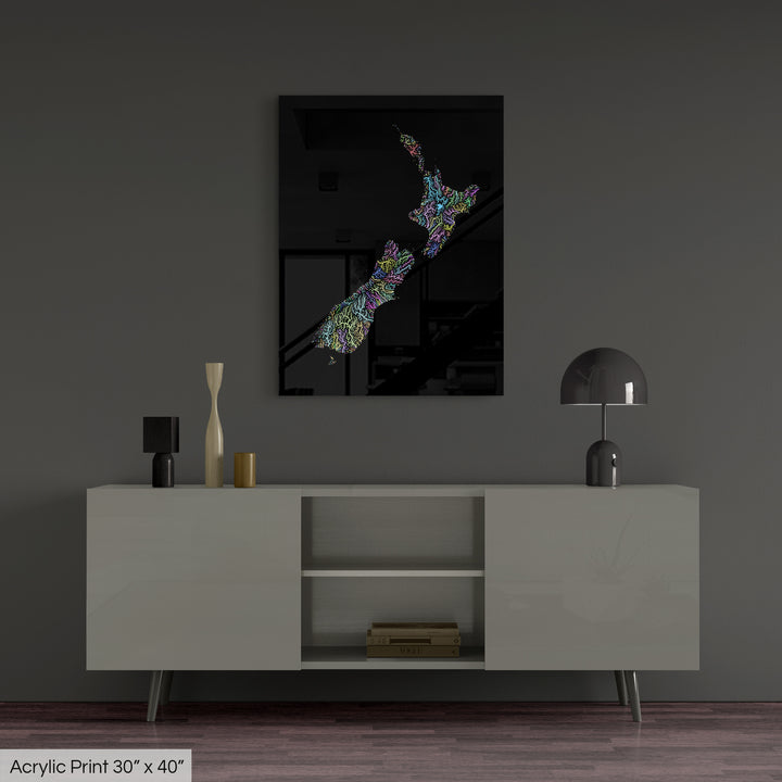 New Zealand - River basin map, pastel colours - Wall Art