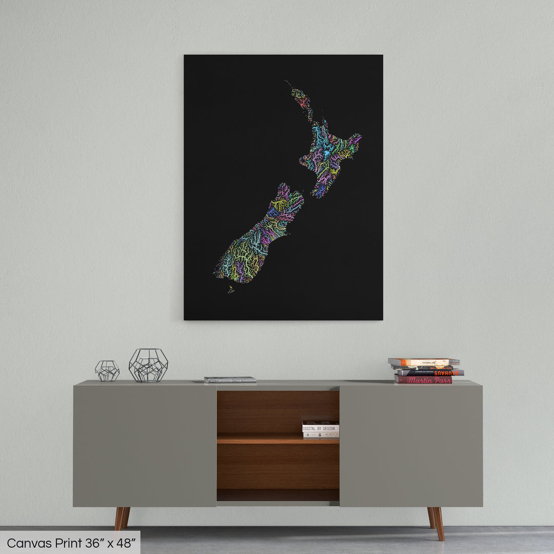 New Zealand - River basin map, pastel colours - Wall Art