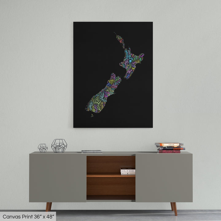New Zealand - River basin map, pastel colours - Wall Art