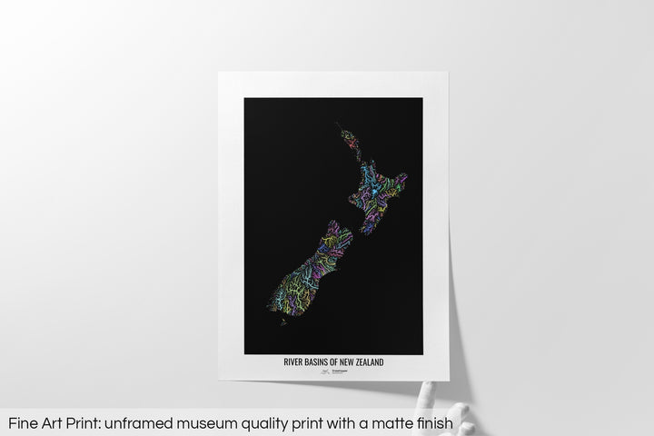 New Zealand - River basin map, pastel colours - Wall Art