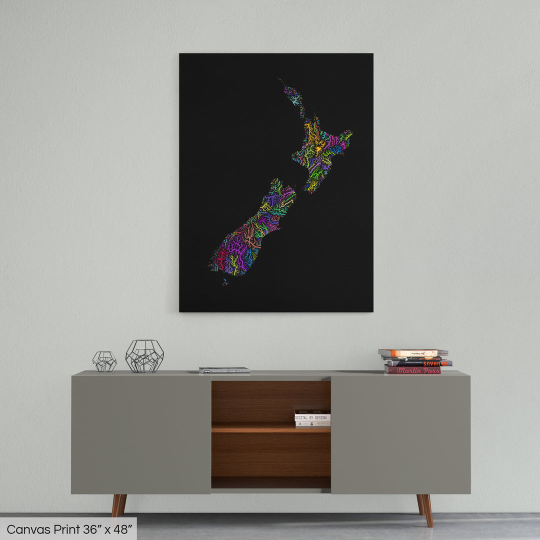 New Zealand - River basin map, rainbow colours - Wall Art