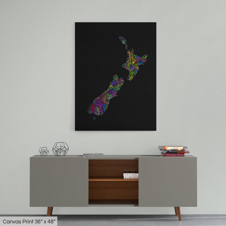 New Zealand - River basin map, rainbow colours - Wall Art