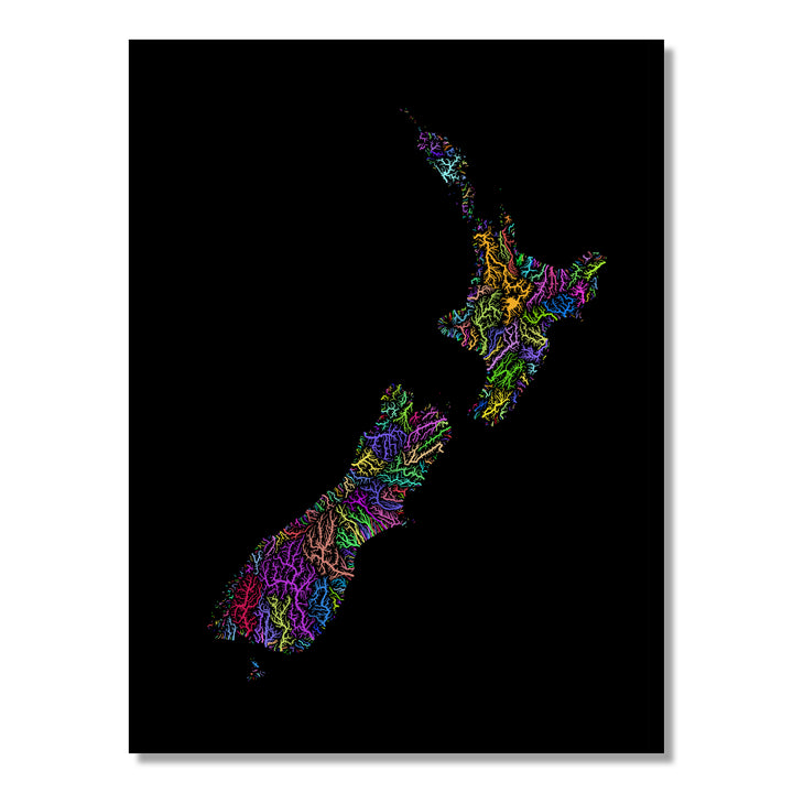 New Zealand - River basin map, rainbow colours - Wall Art
