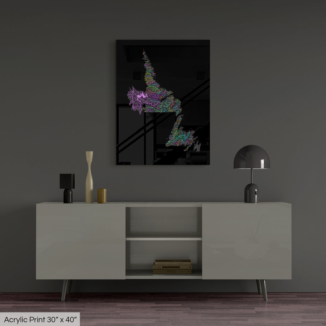 Newfoundland and Labrador - River basin map, pastel colours - Wall Art