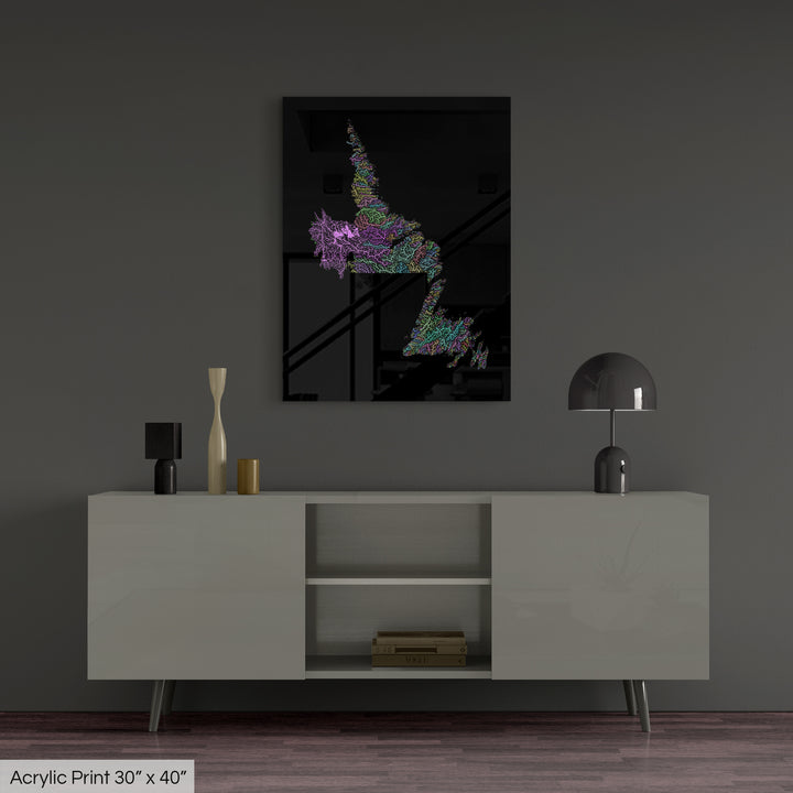 Newfoundland and Labrador - River basin map, pastel colours - Wall Art