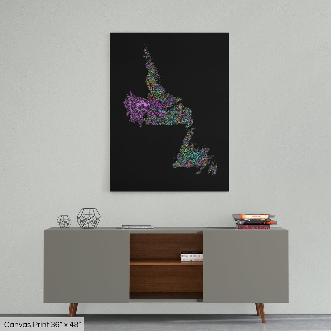 Newfoundland and Labrador - River basin map, pastel colours - Wall Art