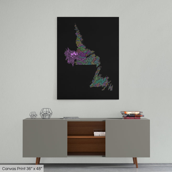 Newfoundland and Labrador - River basin map, pastel colours - Wall Art