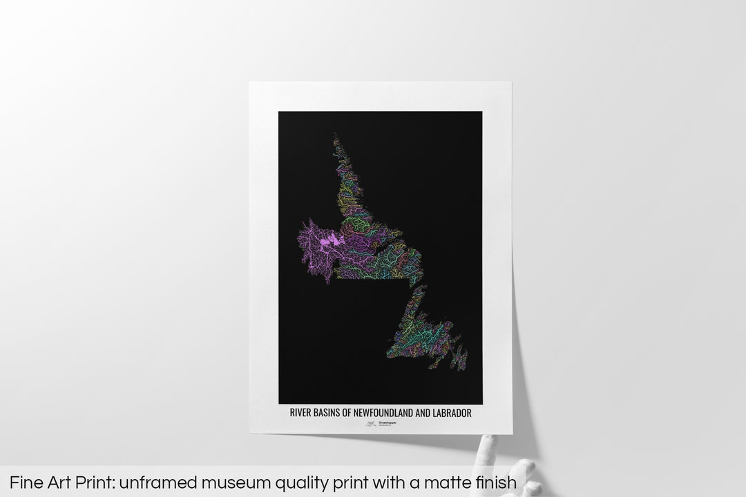 Newfoundland and Labrador - River basin map, pastel colours - Wall Art