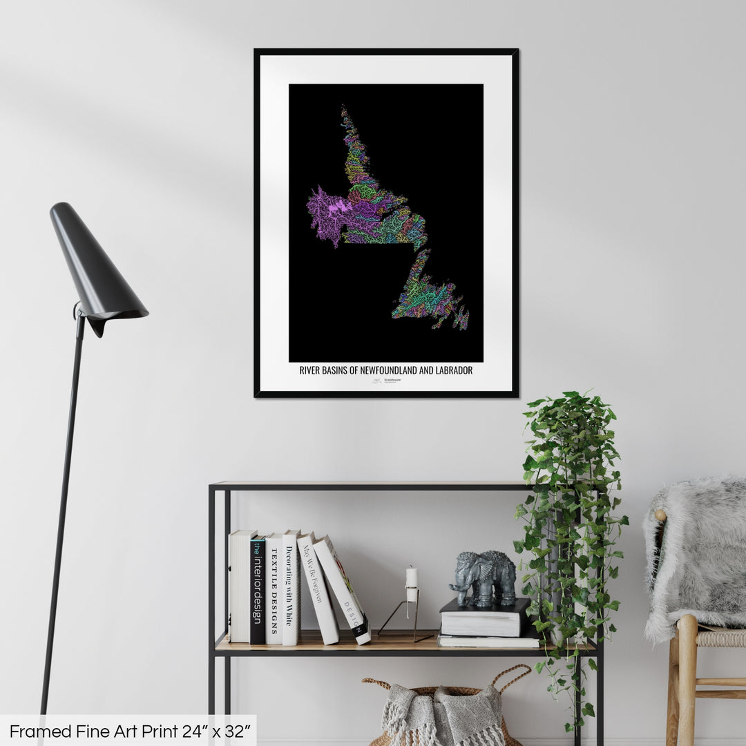 Newfoundland and Labrador - River basin map, pastel colours - Wall Art