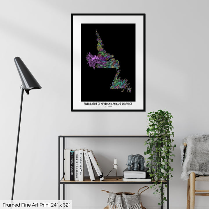 Newfoundland and Labrador - River basin map, pastel colours - Wall Art