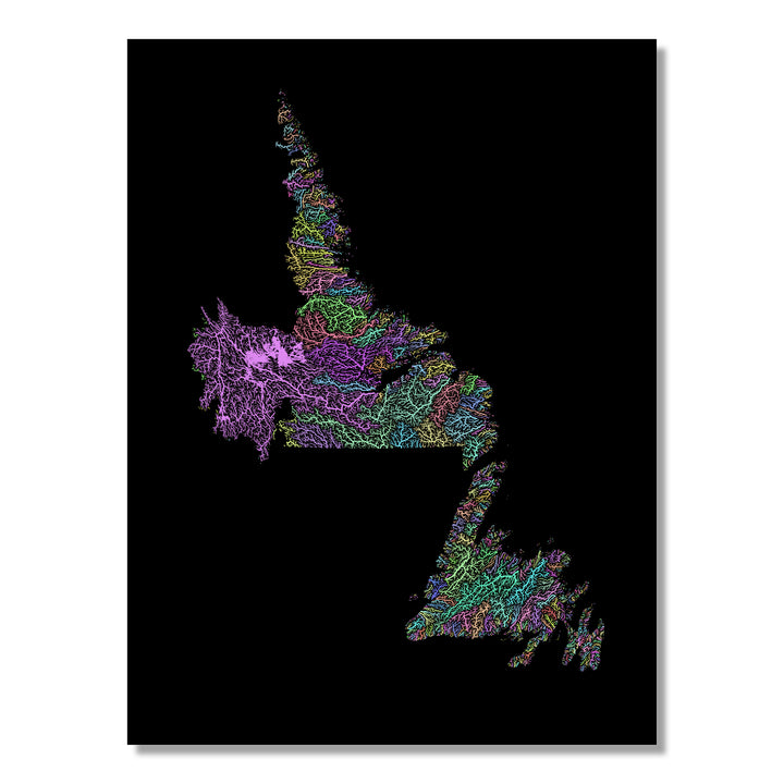 Newfoundland and Labrador - River basin map, pastel colours - Wall Art
