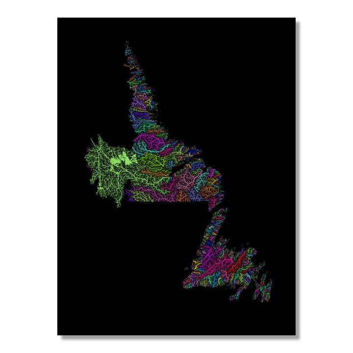 Newfoundland and Labrador - River basin map, rainbow colours - Wall Art