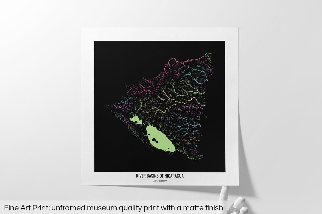 Nicaragua - River basin map, pastel colours - Wall Art