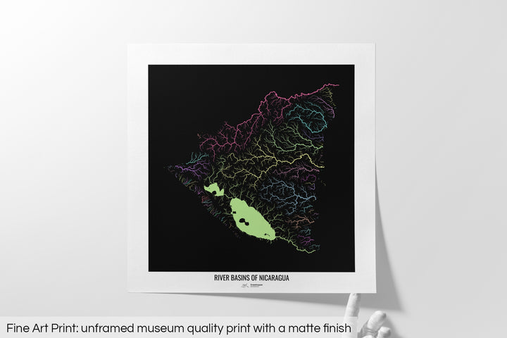 Nicaragua - River basin map, pastel colours - Wall Art