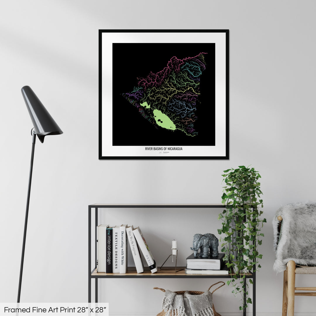 Nicaragua - River basin map, pastel colours - Wall Art