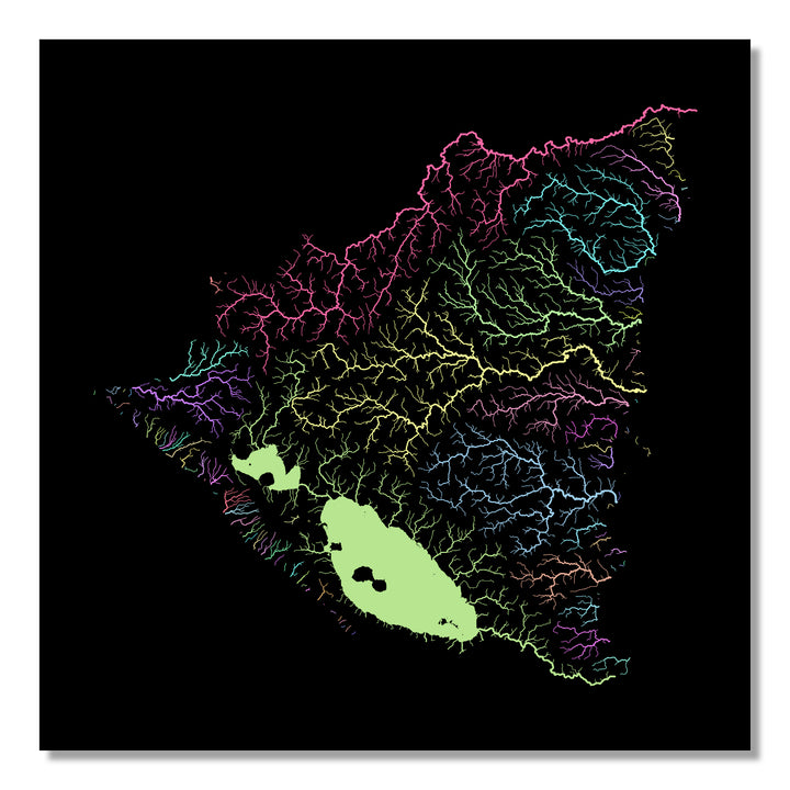 Nicaragua - River basin map, pastel colours - Wall Art