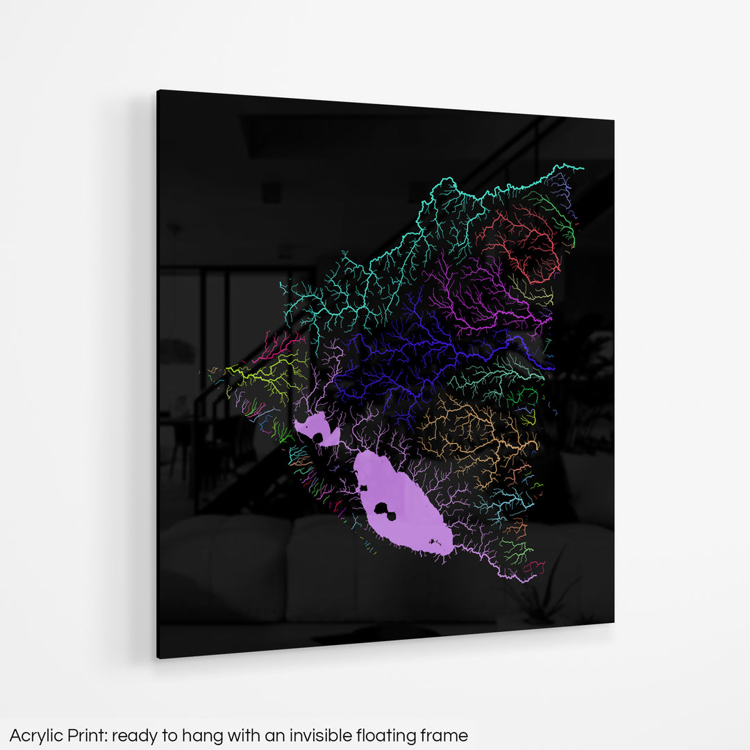 Nicaragua - River basin map, rainbow colours - Wall Art