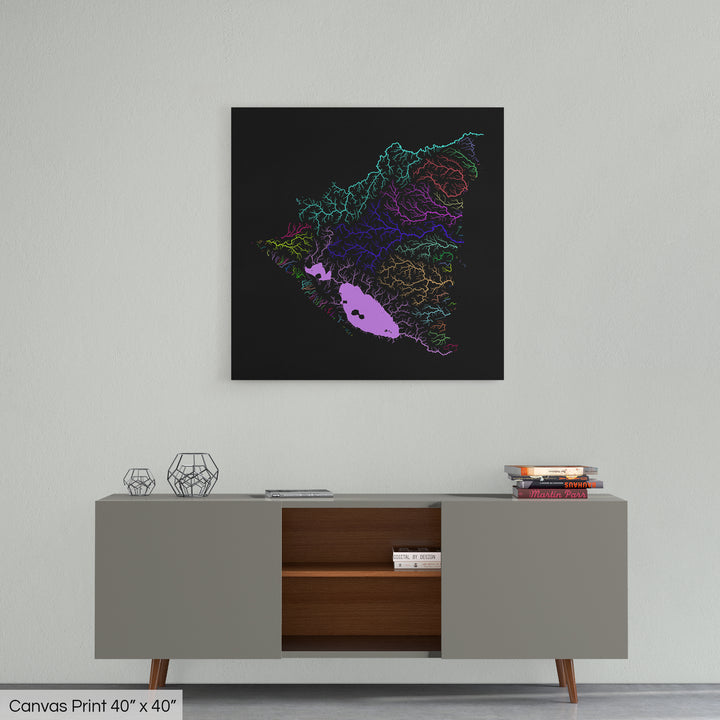 Nicaragua - River basin map, rainbow colours - Wall Art